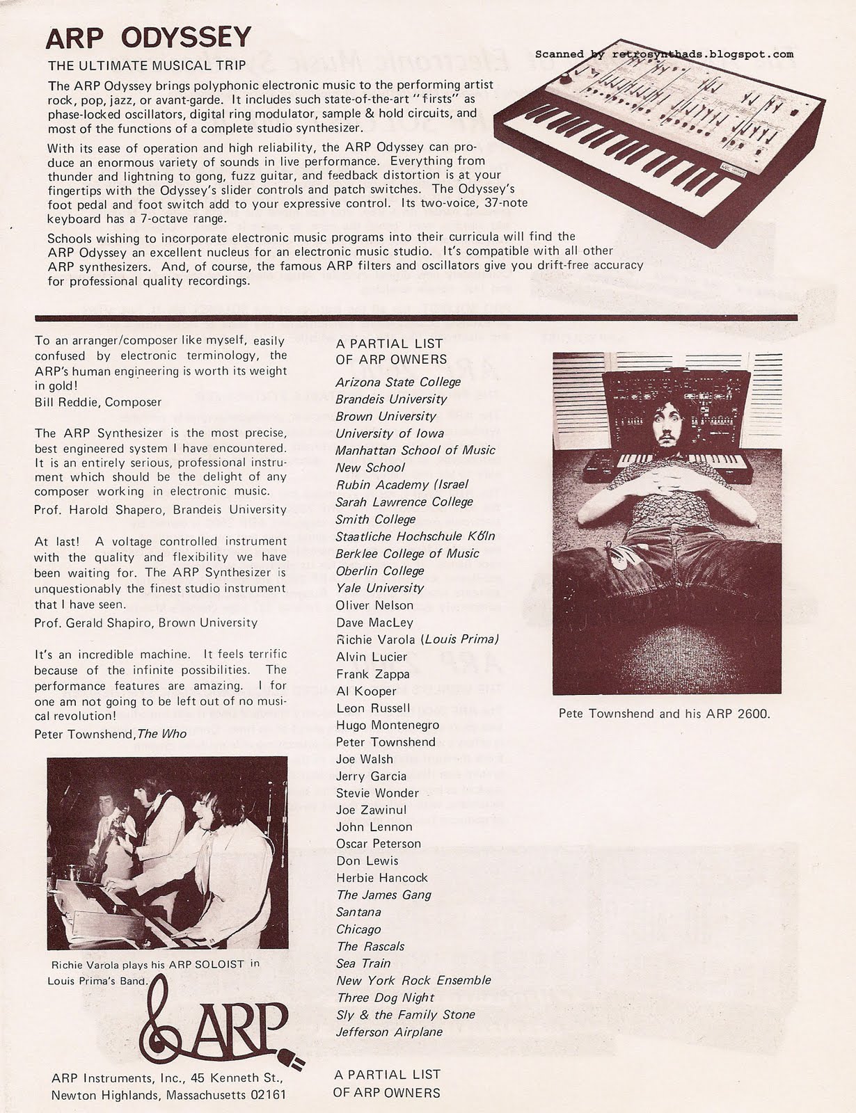 Retro Synth Ads ARP Family Dealer Ad Sheet, 1970s