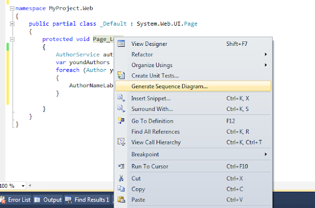 UML Sequence Diagram and Visual Studio