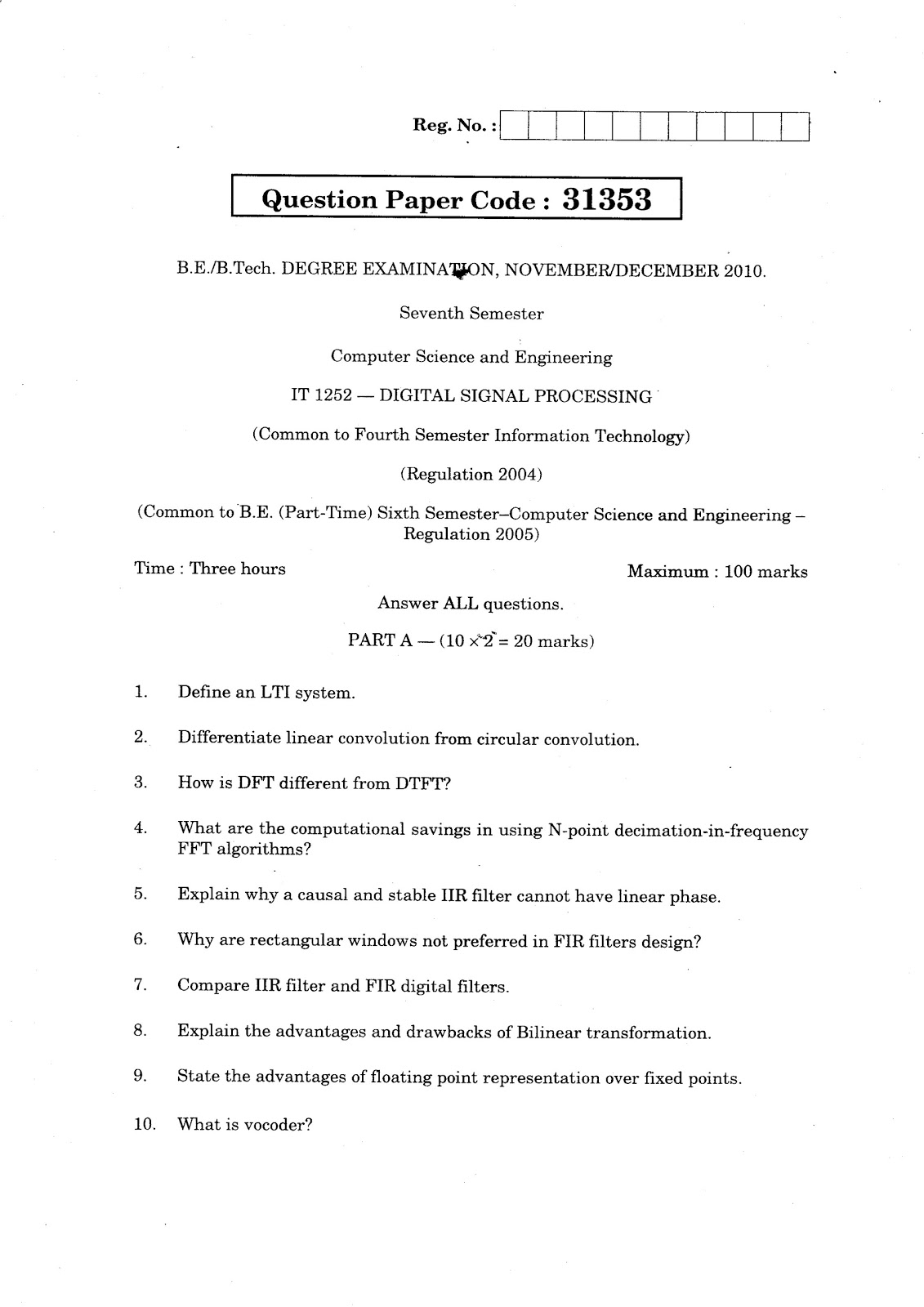 ANNA UNIVERSITY QUESTION BANK DIGITAL SIGNAL PROCESSING