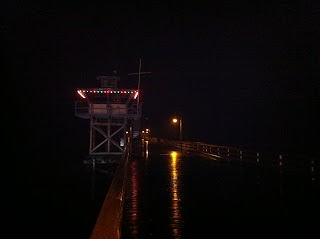 The lights were strung on the Lifeguard tower with care