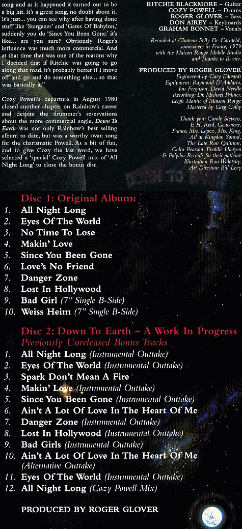 Rainbow Down To Earth deluxe edition expanded 2cd 2011 tracklist