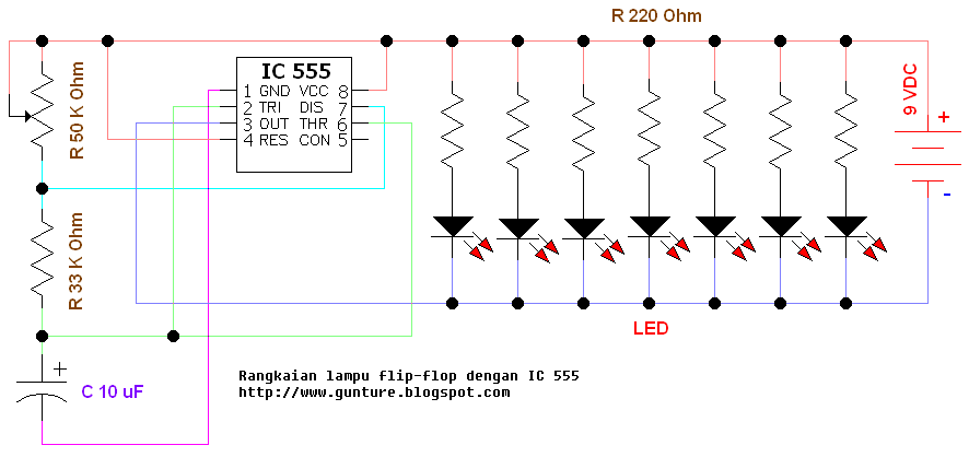 LangitBiru Rangaian lampu flip flop  menggunakan IC 555