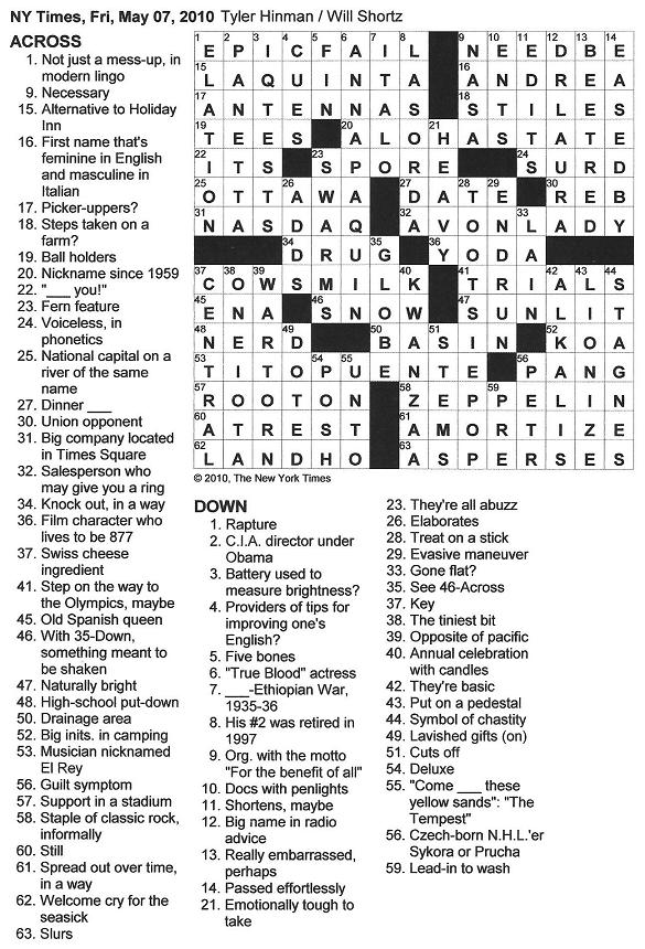 The New York Times Crossword in Gothic: 05 07 10 In Modern Lingo The New York Times Crossword in Gothic: 05 07 10 In Modern Lingo