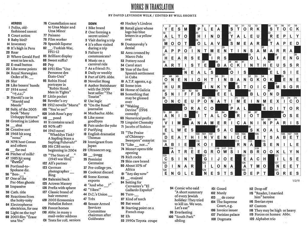 The New York Times Crossword in Gothic: 01.02.11 — Works in Translation