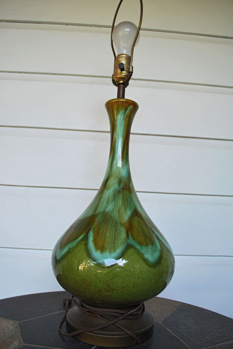 junk2funk Mid Century Ceramic Green Glaze Lamp