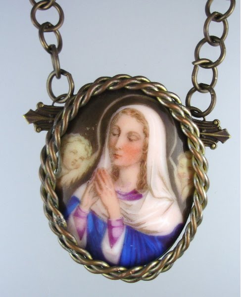 FRENCHatHEART: FRENCH Antique VIRGIN MARY Angel Porcelain Brooch Necklace