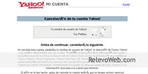 Usuario borrando una cuenta de Yahoo y aviso de cancelación