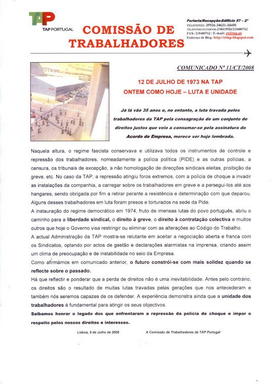 Comunicado sobre o 12 de Julho de 1973