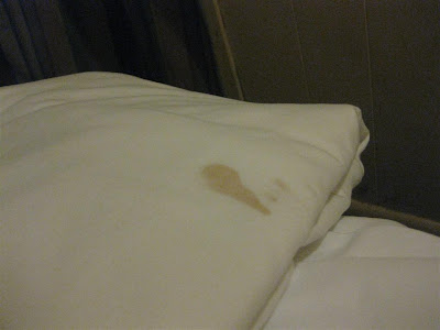 stain on sheets, motel room, nasty motel