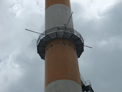 GM plant, smoke tower, walkway
