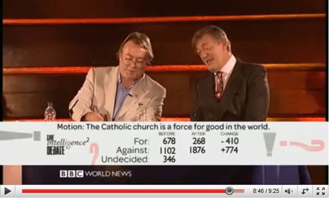 The Intelligence Squared Debate, Christopher Hitchens and Stephen Fry vs The Catholics