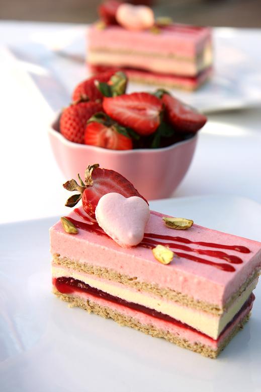 Gourmet Baking Valentine Dessert Idea Strawberry and Pistachio Mousse