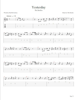 Yesterday de "The Beatles" Partitura para flauta dulce, Letra, acordes y tablaturas para guitarra de Yesterday (El ayer).