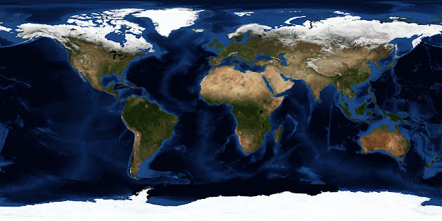 World Map showing Topography and Bathymetry 2004