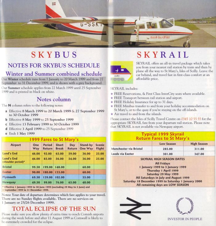 Airline memorabilia Isles of Scilly Skybus (1999)