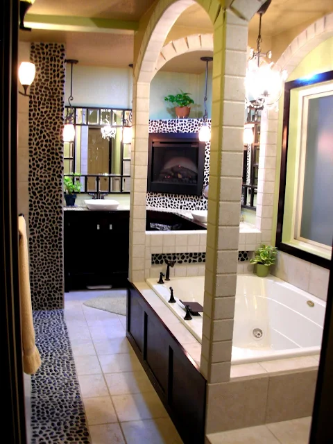 spa bathroom with river rock