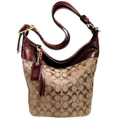 Luxury-Used-Second-Hand Couture: COACH 11437 BLEECKER SIGNATURE DUFFLE HANDBAG IN WINE