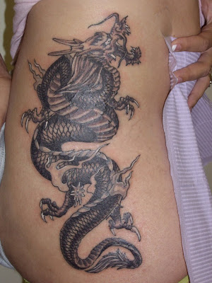 rib tattoo dragon sexy women, art and design tattoo on body