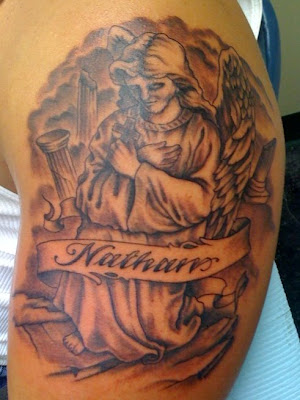 praying guardian angel tattoo black and shade by dublin ireland tattoo