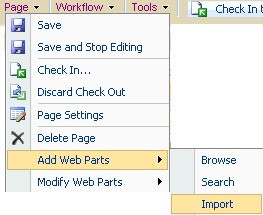 Import web part menu