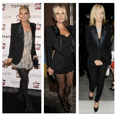 Looks fiesta Kate Moss tributo a la chaqueta smoking