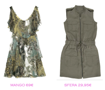 Comparativa precios: Vestidos tendencia militar: Mango 69€ vs Sfera 29,95€