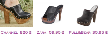 Comparativa precios 2010: Zuecos: Chanel 820€ - Zara 59,95€ - Pull&Bear 35,95€