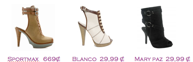 Comparativa precios 2010: Botines talón descalzo: Sportmax 669€ - Blanco 29,99€ - Mary Paz 29,99€