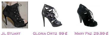Comparativa precios 2010: Peep toe abotinado cordones: Jil Stuart - Gloria Ortiz 99€ - Mary Paz 29,99€