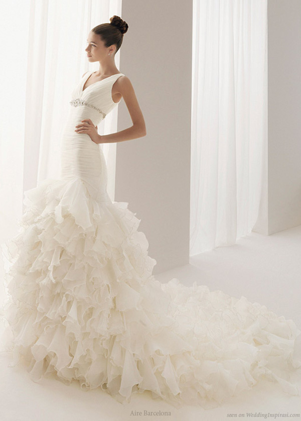 Beading Embellished Ruffled Bridal Gown