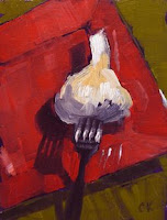 It's like a garlic appetizer! Forkful of Garlic, an original oil by Connie Kleinjans