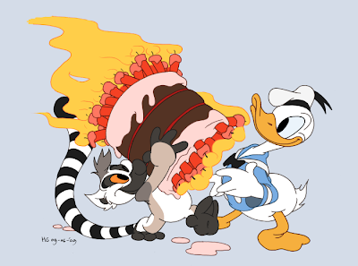 Donald Duck 75th birthday cake Disney Kiki ring-tailed lemur cartoon