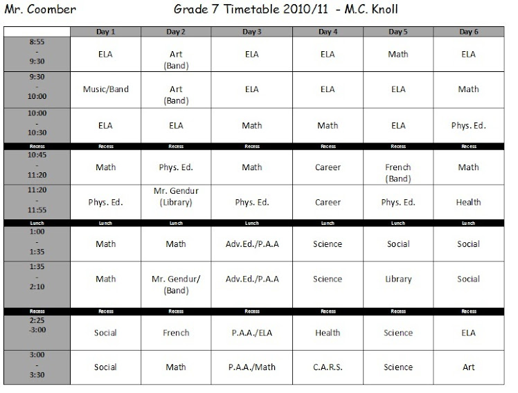 Grade 7 Timetable
