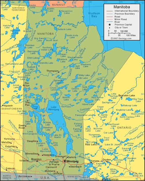 Map of Manitoba Featuring Brandon