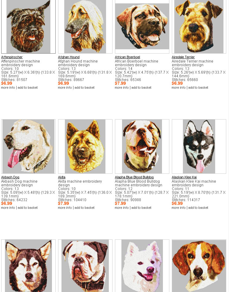 The dog machine embroidery design pack is US$ 39.00