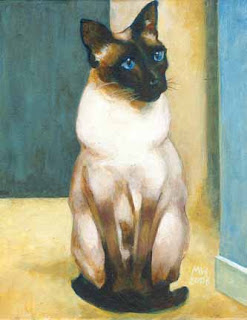 Painted Portrait of Whiskers, a Seal Point Siamese