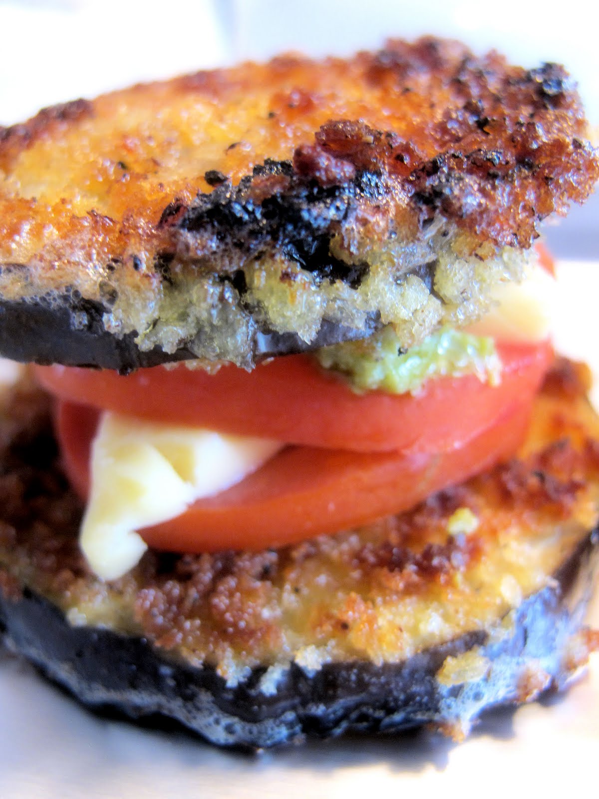 Cheese us, Christ! panko crusted eggplant stacks with red wax gouda