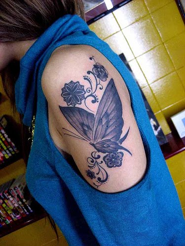 tattoo images: Butterflies on Flower Tattoos Design