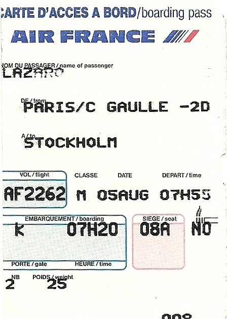 The traveler&rsquo;s drawer: AIR FRANCE. Carte d&rsquo;accès à bord, vol AF2262