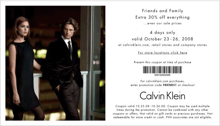 Beauty & All That: Calvin Klein Friends & Family 30% Discount Oct 23-26,  2008