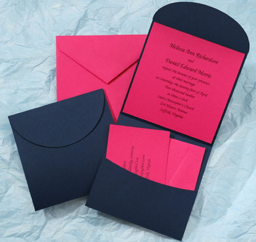 Perfect Party Press Navy Blue And Hot Pink Pocket Wedding Invitations Navy Blue And Hot Pink Pocket Wedding Invitations