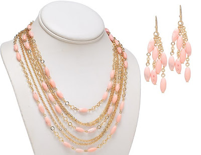 Bead and Layered Gold Necklace and Earring Jewelry Sets