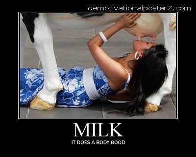milk does a body good woman sucking cow motivational
