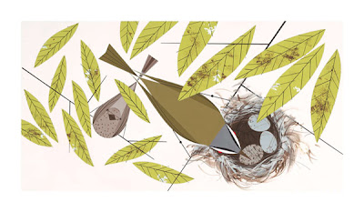 Charley Harper bird nest illustration