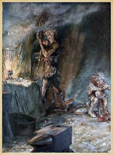 Dessin, Arthur Rackham, 1911, diable, potion, nain, laid
