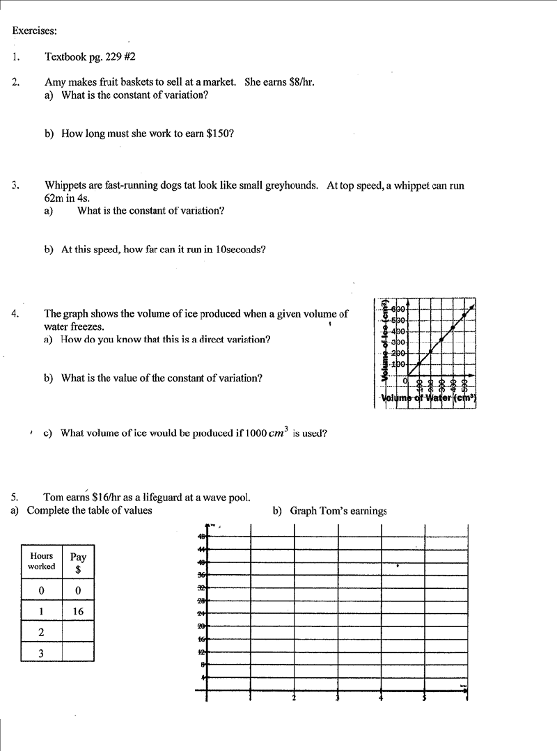 Grade 9 Applied Math: Direct Variation