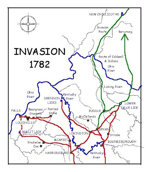 1783 Indian Invasions & map with Strode Station