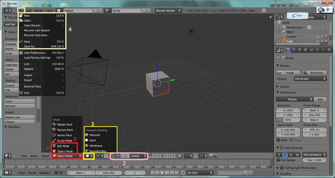 Blender 3D for students Blender教学（一）：运用页面上的功能