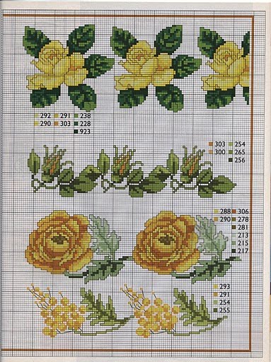 Punto de Cruz GRATIS: Cenefas de bulbosas y flores de primavera amarillas