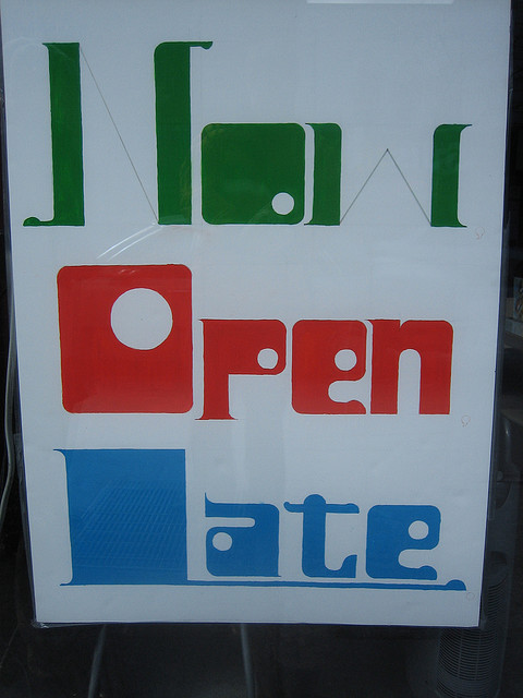 Now Open Late signs